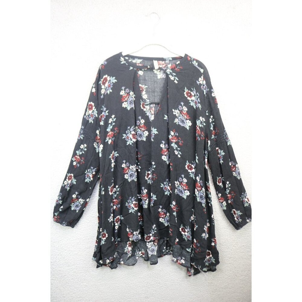 Free People Long Sleeve Gauzy Dark Floral Tunic-S/P-Oversized-Boho-Whimsigoth